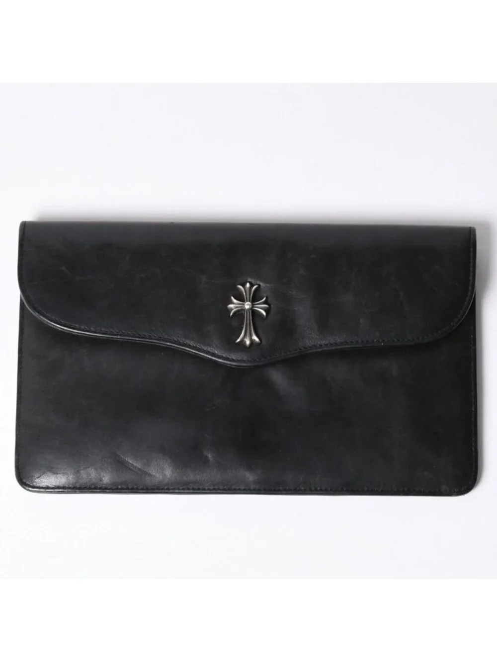 Chrome Hearts Leather Clutch Vintage Model CH Cross Decoration Dagger 925